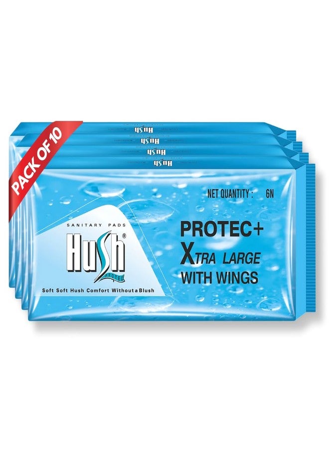 Hush Protec+ Super Ultra Soft Feel | No Leaks Regular Sanitary Pad | XL - 280MM | Pack of 10 | 60 Pads - Image 1